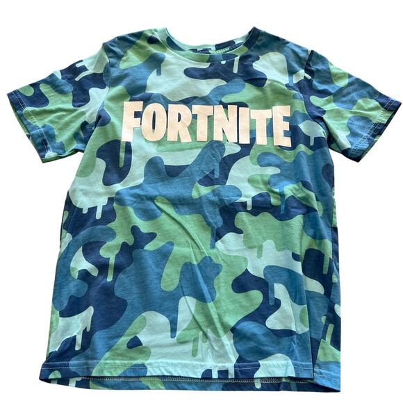 Fortnite Boys Green + Blue Camo Graphic Tee Youth Large 10/12 - Picture 1 of 2